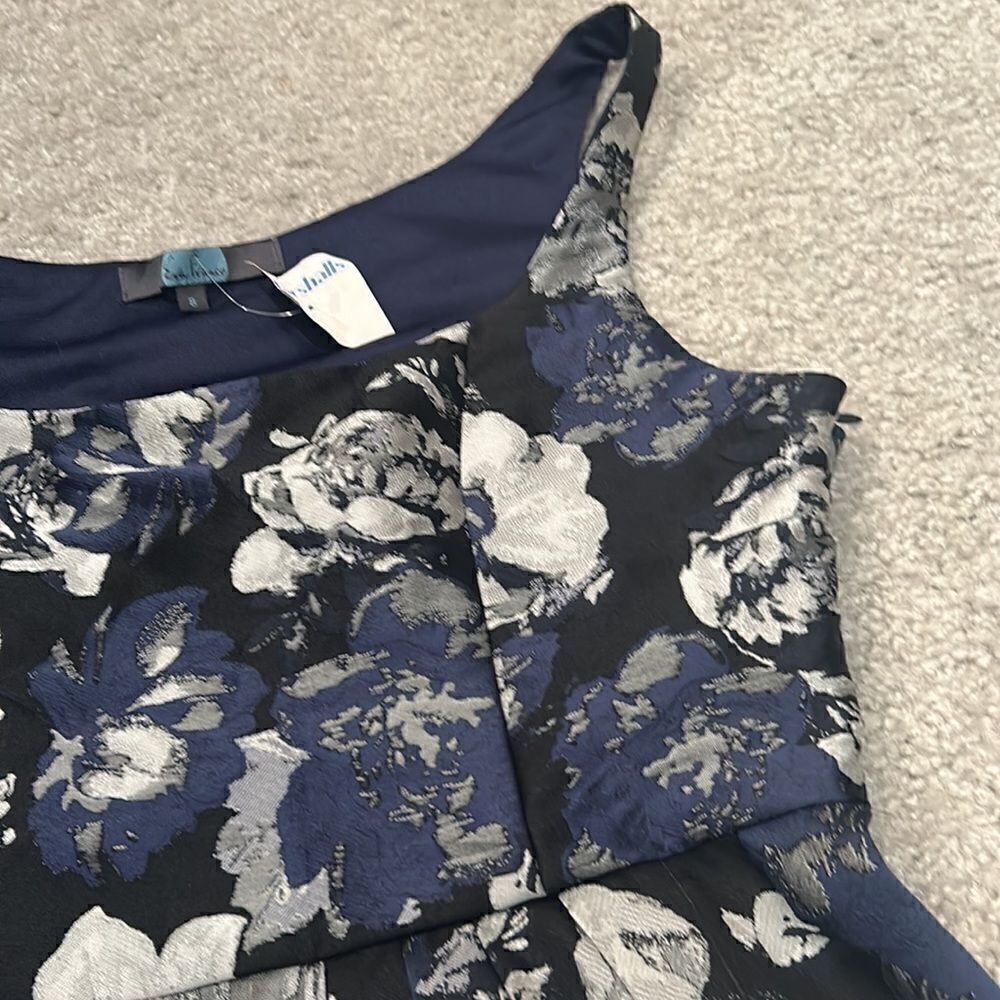 New Eva Franco for Anthropologie Blue/Silver Floral Brocade Midi Dress Sz 8 NWT - Picture 9 of 13
